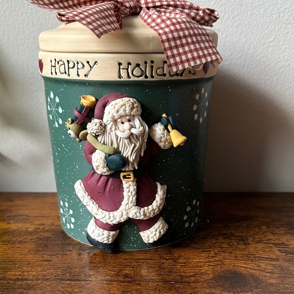 Holiday Santa Jar with Ribbon - Green - Picture 1 of 3
